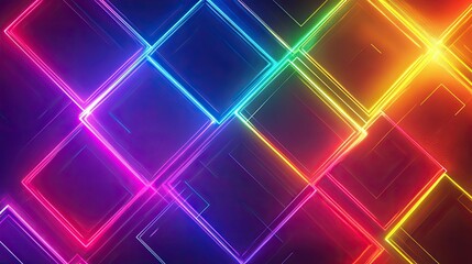 Obraz premium A vibrant gradient background with neon lights forming interlocking geometric shapes in the colors of the pride flag, glowing with energy and pride.