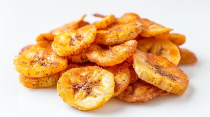 Banana chips on a white background crispy