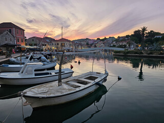 Vrboska town during sunset on Hvar island in Croatia