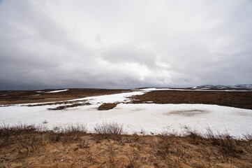 nordic landscape along the road from Alta to the Island of Mageroya, Norway