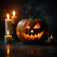 Fototapeta premium halloween pumpkin with candles