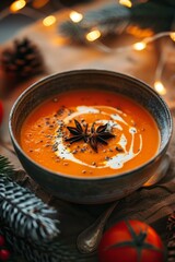 Creamy Butternut Squash Soup Served in Bowl with Star Anise - Home Style Cooking for Banner.