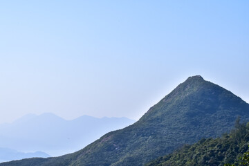 Close-up of the mountains with blue sky. Nature scene.