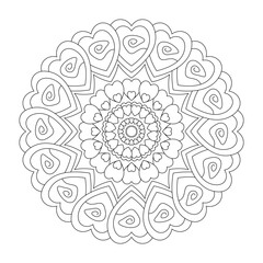 Mandala. Hearts. Coloring page. Art therapy.
