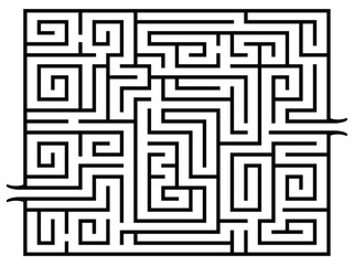 Vector labyrinth. Finding a way out with maze game illustration.