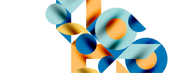 Metal color circles with shadows and other geometric elements composition for wallpaper, banner, background or landing