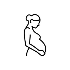 Pregnancy icon. Simple outline style. Pregnant woman, maternal, lady, fertility, mom, baby, mother, gynecology, health concept. Thin line symbol. Vector illustration isolated.
