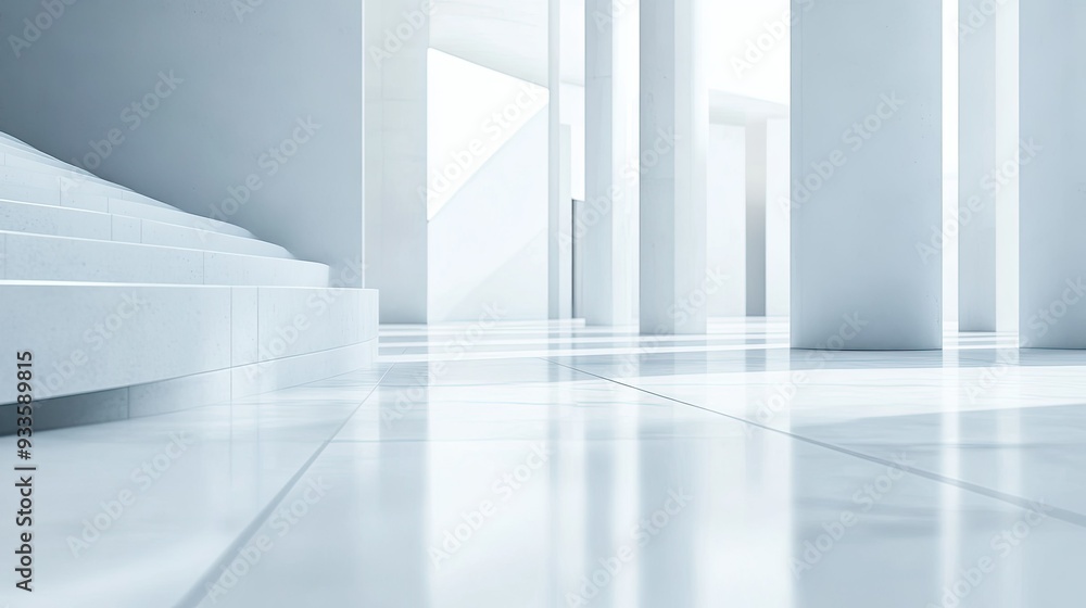 Poster abstract close-up of a minimalist interior with smooth, white surfaces and sharp edges in a contempo