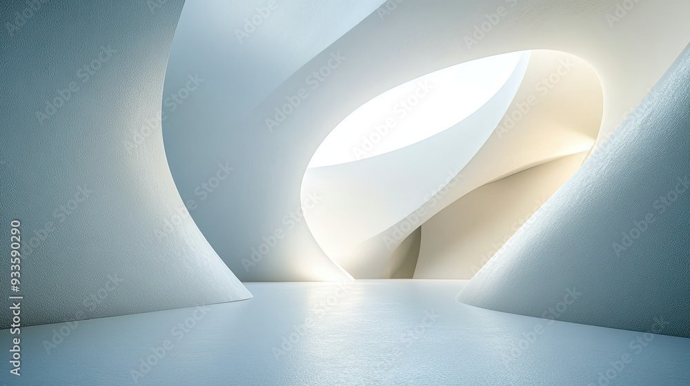 Poster abstract close-up of a minimalist interior with smooth, white surfaces and sharp edges in a contempo