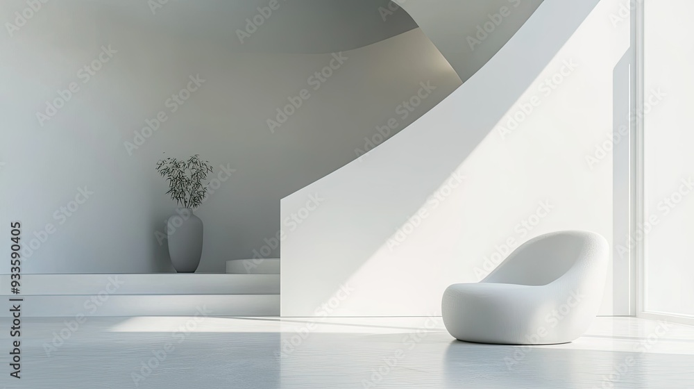 Poster abstract close-up of a minimalist interior with smooth, white surfaces and sharp edges in a contempo