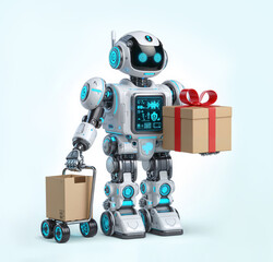 Naklejka premium robot holding a parcel box