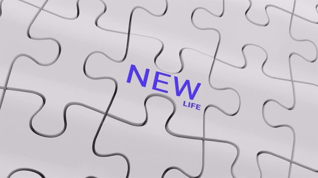 New Life Old life text on white Puzzle jigsaw flipping rotation two words 3d Animation
