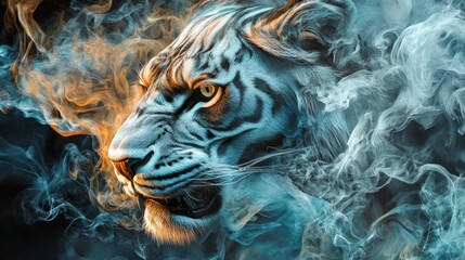 White Tiger Emerging from Smoke