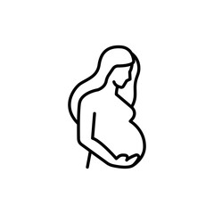 Pregnancy icon. Simple outline style. Pregnant woman, maternal, lady, fertility, mom, baby, mother, gynecology, health concept. Thin line symbol. Vector illustration isolated.
