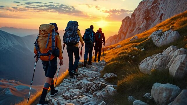 Climbers on a mountainside offering assistance over the precipice. Collaboration and the never-give-up mentality