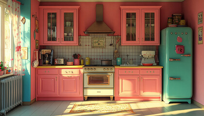 Colourful kitchen room English Country Interior Design style
