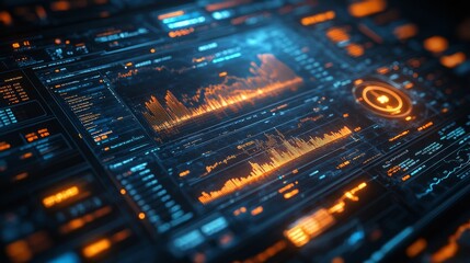 Obraz premium Futuristic Tech Interface with Glowing Orange and Blue Data