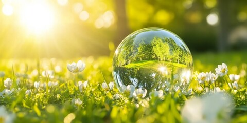 Eco-Friendly Globe: Abstract Concept for World Environment Day and Earth Day. Sustainable Business and Climate Protection Illustrated with Glass Sphere. Minimalist Design for Environmental Awareness C