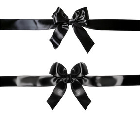 Black ribbon with a bow, black friday sale present decoration set isolated on a transparent or white background, cut out, PNG