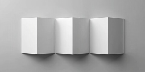 Square pages accordion or zigzag trifold brochure mockup on gray background with three panels and six pages leaflet