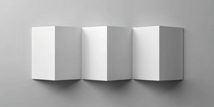 Square pages accordion or zigzag trifold brochure mockup on gray background with three panels and six pages leaflet