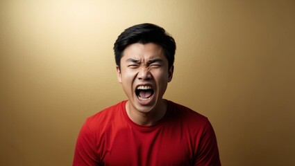 Fototapeta premium A person is expressing a strong, overwhelming emotion