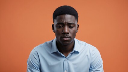 Fototapeta premium A man appears contemplative against an orange background