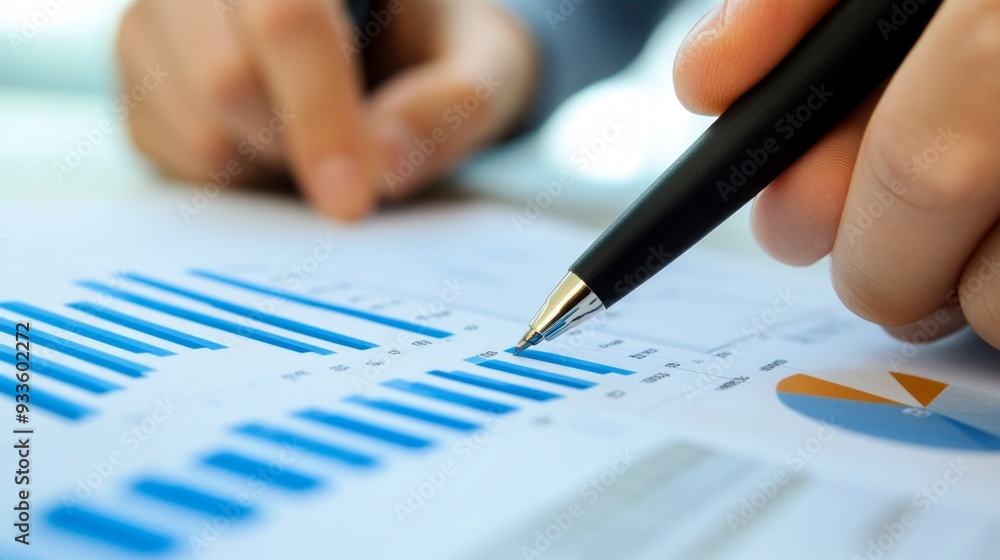 Poster close-up of a hand pointing at a bar graph