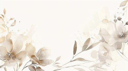 Elegant Watercolor Beige and White Floral Background with Minimalistic Design and Copy Space for Customization