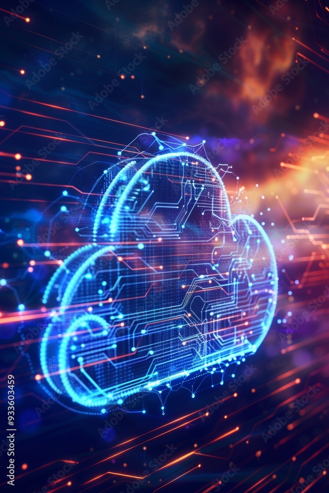 Poster Abstract Cloud Computing Technology Background With Glowing Cloud And Binary Circuit On Space