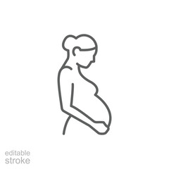 Pregnancy icon. Simple outline style. Pregnant woman, maternal, lady, fertility, mom, baby, mother, gynecology, health concept. Thin line symbol. Vector illustration isolated. Editable stroke.