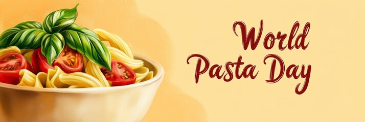 Stylish Banner Featuring a Close Up of Pasta for World Pasta Day