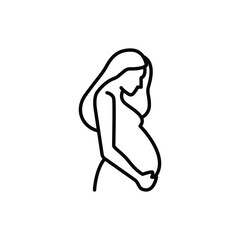 Pregnancy icon. Simple outline style. Pregnant woman, maternal, lady, fertility, mom, baby, mother, gynecology, health concept. Thin line symbol. Vector illustration isolated.