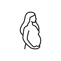 Pregnancy icon. Simple outline style. Pregnant woman, maternal, lady, fertility, mom, baby, mother, gynecology, health concept. Thin line symbol. Vector illustration isolated.