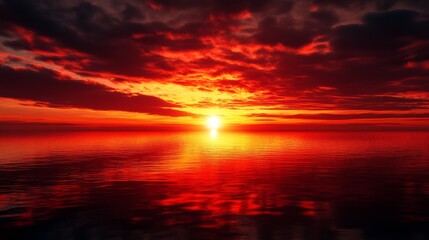 Fototapeta premium Fiery Sunset Over a Calm Sea