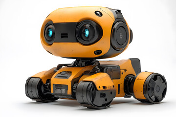 3D Small cute robot for delivery isolated on white background. The future of automated delivery