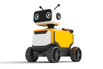 Naklejka premium 3D Small cute robot for delivery isolated on white background. The future of automated delivery