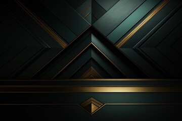 Obraz premium Abstract dark green and gold geometric background.