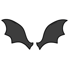 Hand drawn cartoon dark wings on white background. Halloween.