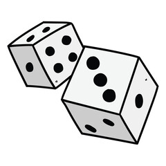 Hand drawn cartoon pair of dice on white background.