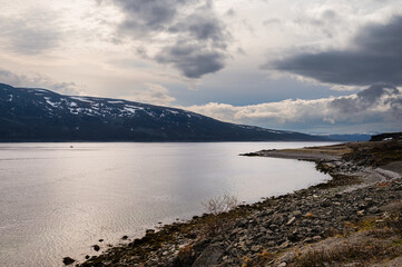 nordic landscape along the road from Alta to the Island of Mageroya, Norway