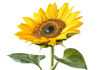 Obraz premium Radiant Sunflower Blooming Towards the Sun on White Background