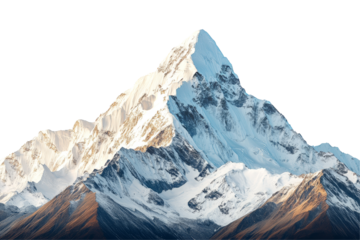 Majestic Snow-Capped Mountain Range Isolated on White Background