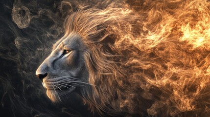 Naklejka premium Lion's Mane in Flames