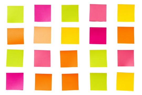 Vibrant Arrangement of Colorful Sticky Notes on White Background