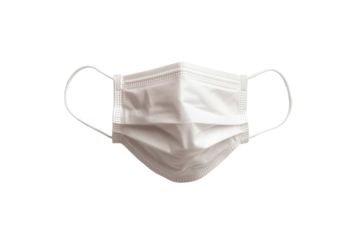 Close-up of Face Mask with Elastic Ear Loops on White Background for Protection against Germs and Viruses