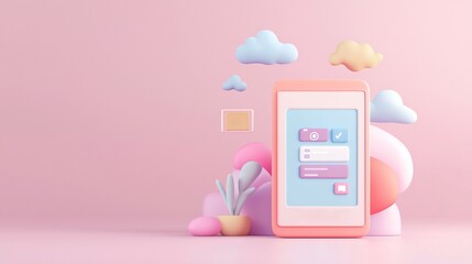 Cute 3D Smartphone Interface with Soft Pastel Elements