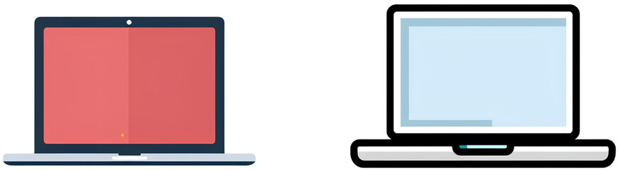 Laptop Icons: Minimalist Flat Design: Two simple and modern laptop icons in flat design, perfect for web design, mobile apps, and presentations, isolated on a transparent background.
