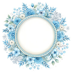round picture frame adorned with a minimalist,  Powder Blue & Sky Blue colors floral border design
