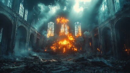 Obraz premium Burning Cathedral Interior